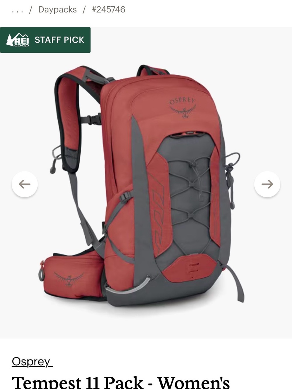 OSPREY Tempest 11 Pack - Rust Red and Charcoal